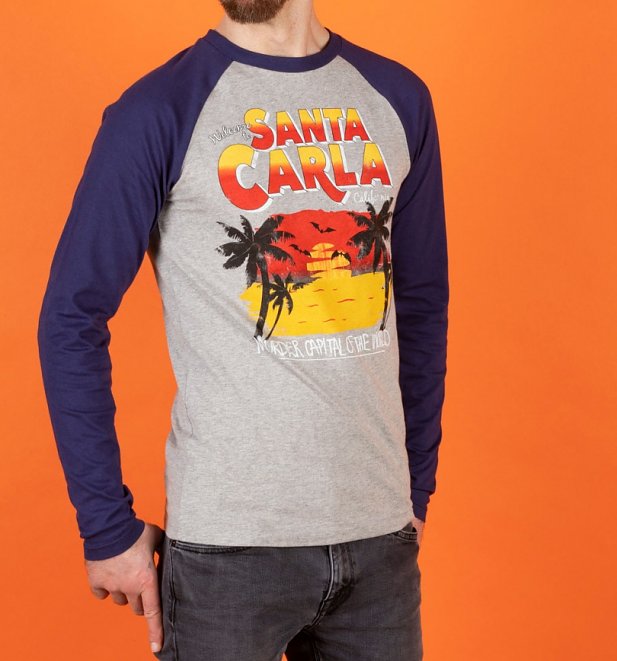 Welcome To Santa Carla Grey And Navy Baseball Shirt Welcome To Santa Carla Grey And Navy Baseball Shirt