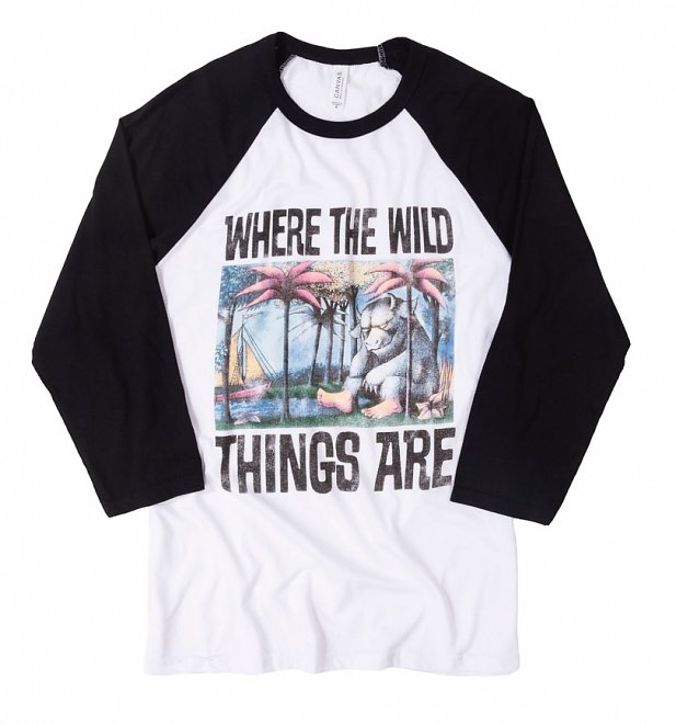 Where The Wild Things Are Book Cover White And Black Raglan Baseball Shirt Where The Wild Things Are Book Cover White And Black Raglan Baseball Shirt