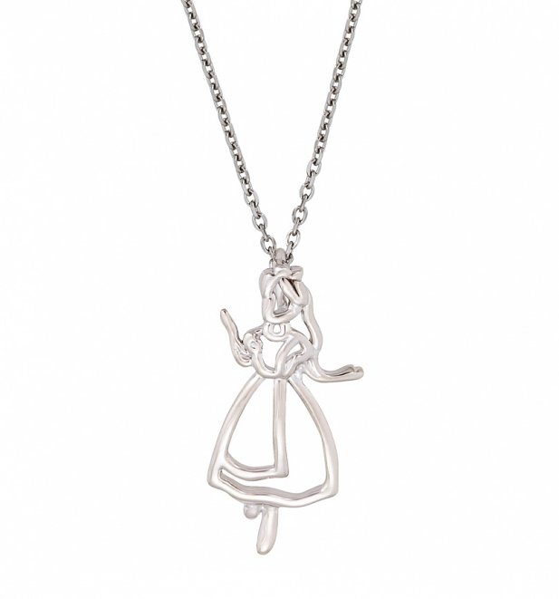 White Gold Plated Alice In Wonderland Outline Necklace from Disney Couture White Gold Plated Alice In Wonderland Outline Necklace from Disney Couture