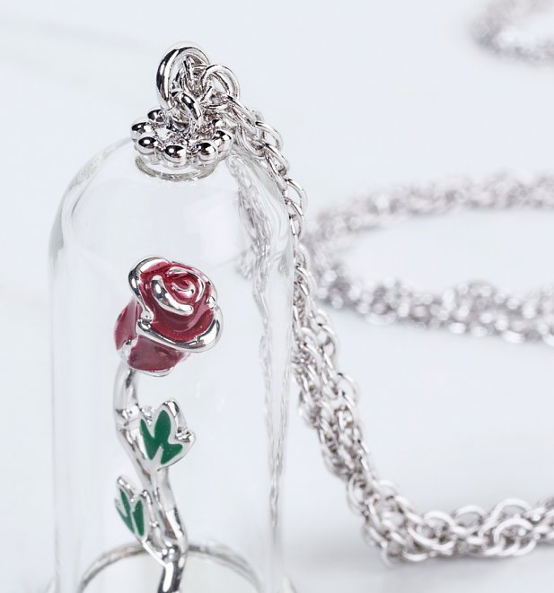 White Gold Plated Beauty & The Beast Enchanted Rose Dome ...