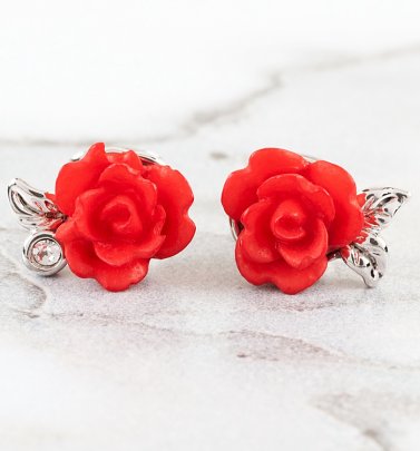 White Gold Plated Beauty & The Beast Enchanted Rose Stud Earrings White Gold Plated Beauty & The Beast Enchanted Rose Stud Earrings