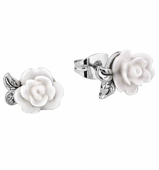 White Gold Plated Beauty & The Beast Enchanted White Rose Earrings from Disney Couture White Gold Plated Beauty & The Beast Enchanted White Rose Earrings from Disney Couture