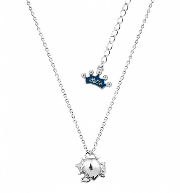 White Gold Plated Beauty & The Beast Mrs Potts Necklace from Disney Couture White Gold Plated Beauty & The Beast Mrs Potts Necklace from Disney Couture