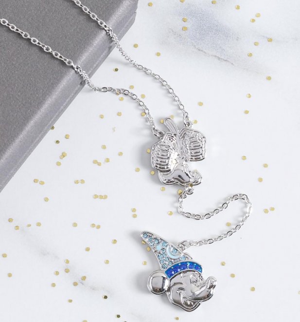 White Gold Plated Disney Fantasia Sorcerer's Apprentice Mickey Lariat Necklace White Gold Plated Disney Fantasia Sorcerer's Apprentice Mickey Lariat Necklace