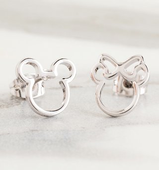 White Gold Plated Disney Mickey and Minnie Mismatched Stud Earrings White Gold Plated Disney Mickey and Minnie Mismatched Stud Earrings