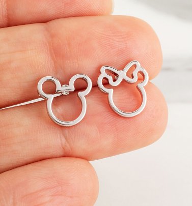 White Gold Plated Disney Mickey and Minnie Mismatched Stud Earrings White Gold Plated Disney Mickey and Minnie Mismatched Stud Earrings