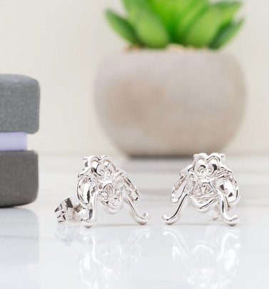 White Gold Plated Disney Mulan Mushu Stud Earrings White Gold Plated Disney Mulan Mushu Stud Earrings