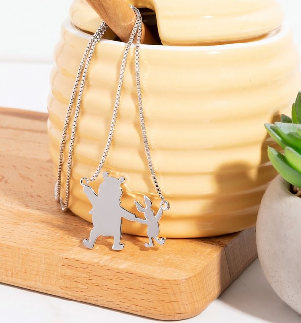 White Gold Plated Disney Winnie The Pooh And Piglet Necklace