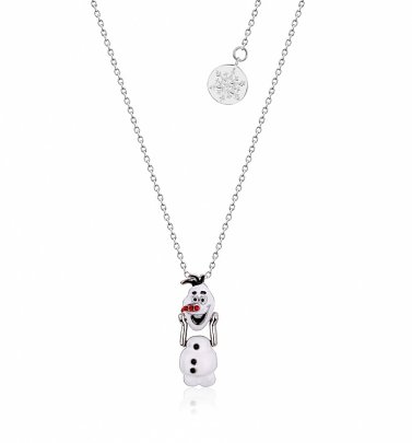 White Gold Plated Frozen 2 Olaf Movable Head Swarovski Crystal Necklace from Disney by Couture Kingdom White Gold Plated Frozen 2 Olaf Movable Head Swarovski Crystal Necklace from Disney by Couture Kingdom