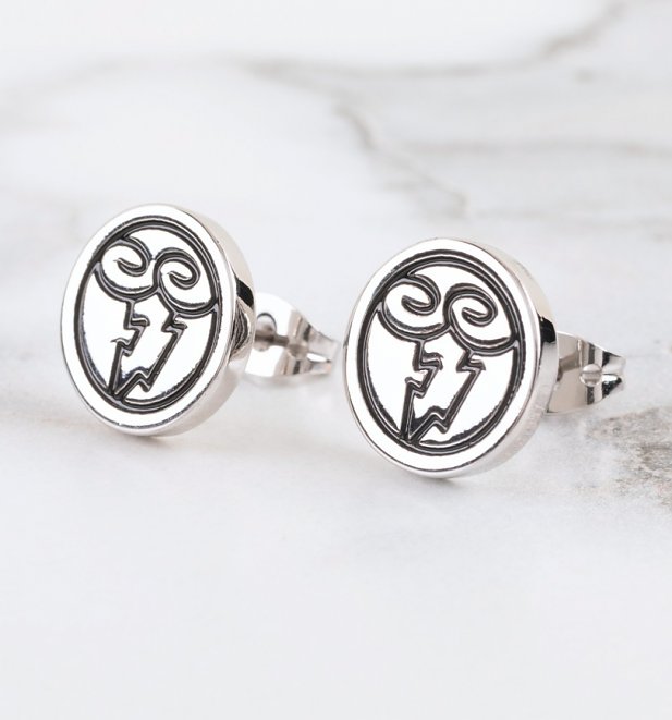 White Gold Plated Hercules Zeus Symbol Stud Earrings White Gold Plated Hercules Zeus Symbol Stud Earrings
