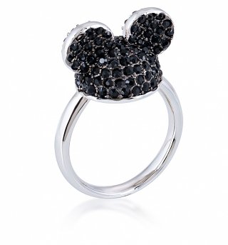 White Gold Plated Mickey Mouse Black Crystal Ears Ring from Disney by Couture Kingdom White Gold Plated Mickey Mouse Black Crystal Ears Ring from Disney by Couture Kingdom