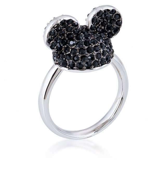 White Gold Plated Mickey Mouse Black Crystal Ears Ring from Disney by Couture Kingdom White Gold Plated Mickey Mouse Black Crystal Ears Ring from Disney by Couture Kingdom