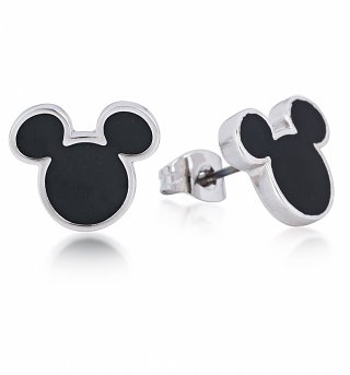 White Gold Plated Mickey Mouse Black Enamel Stud Earrings from Disney by Couture Kingdom White Gold Plated Mickey Mouse Black Enamel Stud Earrings from Disney by Couture Kingdom