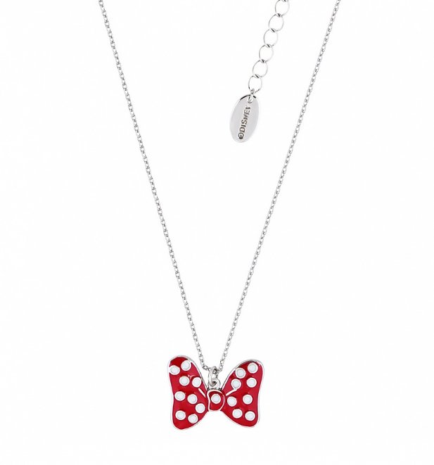 White Gold Plated Minnie Mouse Red Enamel Bow Necklace from Disney Couture White Gold Plated Minnie Mouse Red Enamel Bow Necklace from Disney Couture