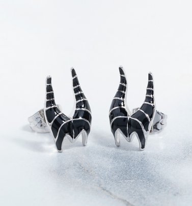 White Gold Plated Sleeping Beauty Maleficent Stud Earrings from Disney by Couture Kingdom