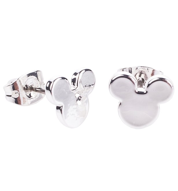 White Gold Plated Small Mickey Mouse Silhouette Stud Earrings 