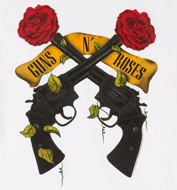 White Guns N' Roses Shooting Roses T-Shirt from Amplified White Guns N' Roses Shooting Roses T-Shirt from Amplified
