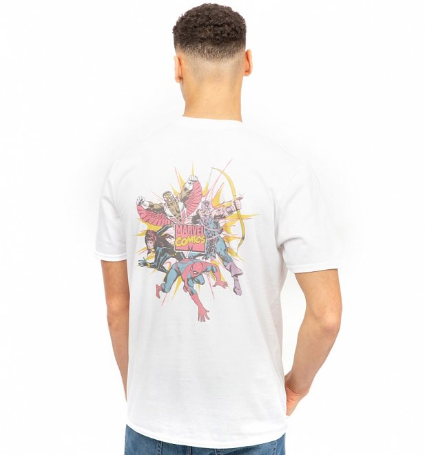 White Marvel Comics Explode Back Print T-Shirt White Marvel Comics Explode Back Print T-Shirt