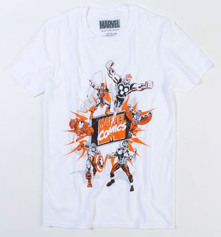 White Marvel Comics Montage T-Shirt White Marvel Comics Montage T-Shirt