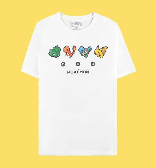 Pokemon Pixel Starter Characters White T-Shirt