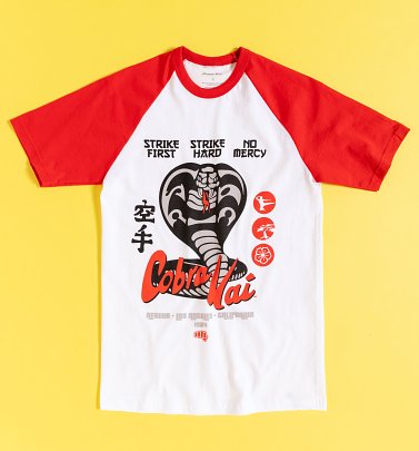 White and Red Cobra Kai Baseball T-Shirt