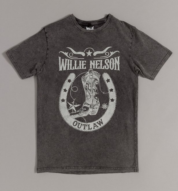 Willie Nelson Outlaw Stone Wash Black T-Shirt Willie Nelson Outlaw Stone Wash Black T-Shirt