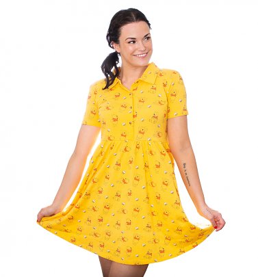 Winnie The Pooh All Over Print Button Up Dress from Cakeworthy Winnie The Pooh All Over Print Button Up Dress from Cakeworthy