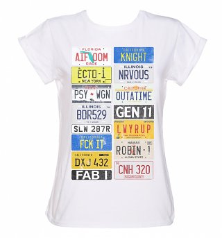 Women's Old School Number Plates Rolled Sleeve Boyfriend T-Shirt Women's Old School Number Plates Rolled Sleeve Boyfriend T-Shirt