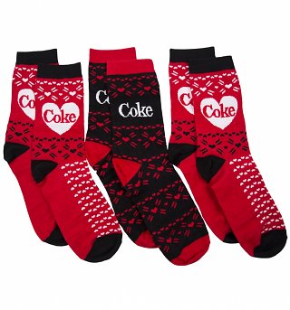 Women's 3pk Red and Black Coke Socks Gift Set Women's 3pk Red and Black Coke Socks Gift Set