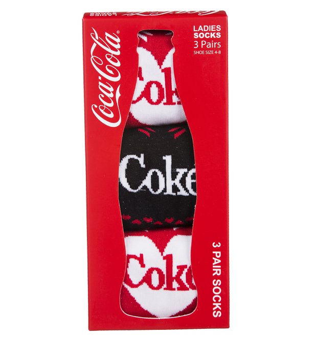 Women's 3pk Red and Black Coke Socks Gift Set Women's 3pk Red and Black Coke Socks Gift Set