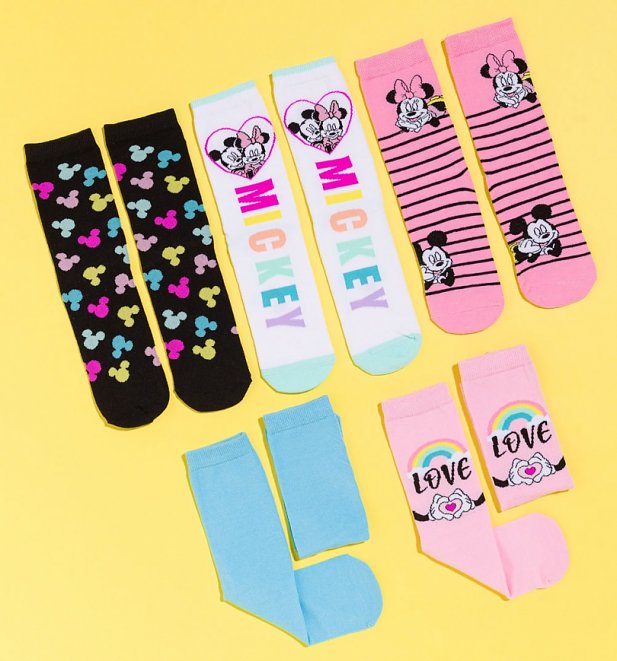 Women's 5pk Mickey and Minnie Mouse Socks