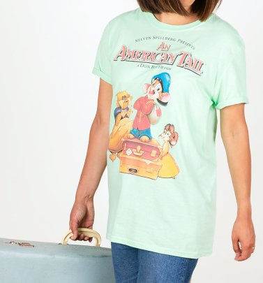Women's An American Tail Mint Green Boyfriend Fit Rolled Sleeve T-Shirt Women's An American Tail Mint Green Boyfriend Fit Rolled Sleeve T-Shirt