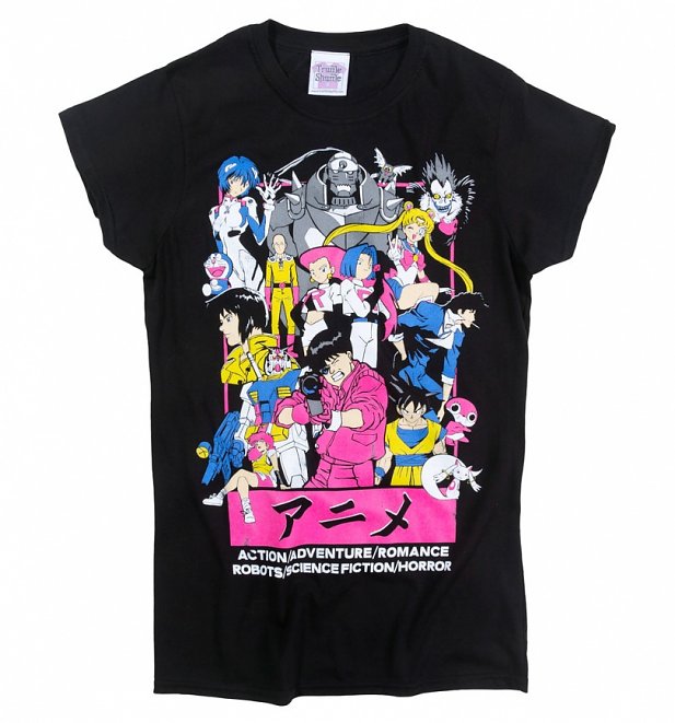 Women's Anime All Stars Black T-Shirt Women's Anime All Stars Black T-Shirt