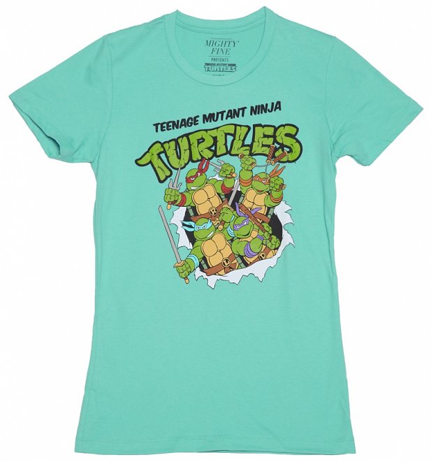Women's Aqua Retro Teenage Mutant Ninja Turtles Group T-Shirt