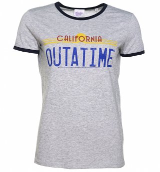 Women's Back to the Future Outatime Grey and Navy Ringer T-Shirt Women's Back to the Future Outatime Grey and Navy Ringer T-Shirt