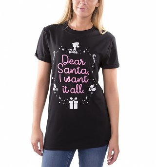 Women's Barbie Dear Santa I Want It All Black Boyfriend T-Shirt Women's Barbie Dear Santa I Want It All Black Boyfriend T-Shirt
