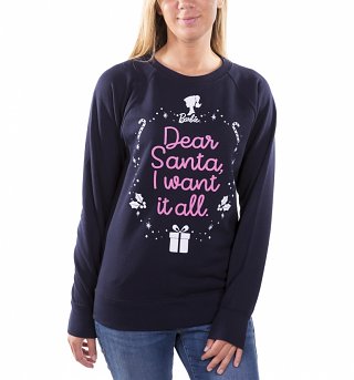 Women's Barbie Dear Santa I Want It All Navy Jumper Women's Barbie Dear Santa I Want It All Navy Jumper