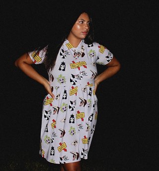 Women's Beetlejuice Button Up Dress from Cakeworthy Women's Beetlejuice Button Up Dress from Cakeworthy