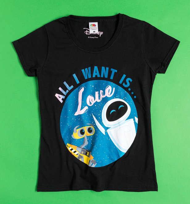 Women's Black All I Want Is Love Wall-E Fitted T-Shirt Women's Black All I Want Is Love Wall-E Fitted T-Shirt