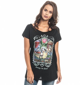 Women's Black Beauty and the Beast Stained Window Slouch T-Shirt Women's Black Beauty and the Beast Stained Window Slouch T-Shirt