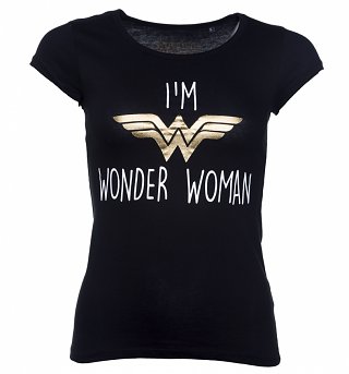 Women's Black DC Comics I'm Wonder Woman Slogan T-Shirt Women's Black DC Comics I'm Wonder Woman Slogan T-Shirt