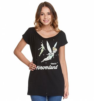 Women's Black Disney Peter Pan Tinker Bell Head To Neverland Slouch T-Shirt Women's Black Disney Peter Pan Tinker Bell Head To Neverland Slouch T-Shirt