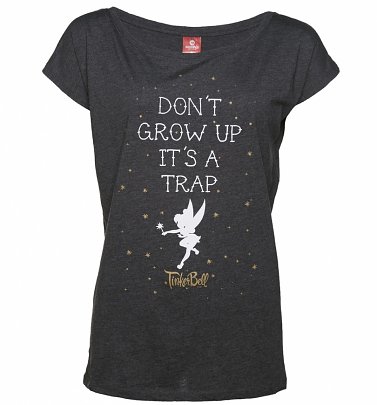 Women's Charcoal Marl Disney Tinker Bell Don't Grow Up Slouch T-Shirt Women's Charcoal Marl Disney Tinker Bell Don't Grow Up Slouch T-Shirt