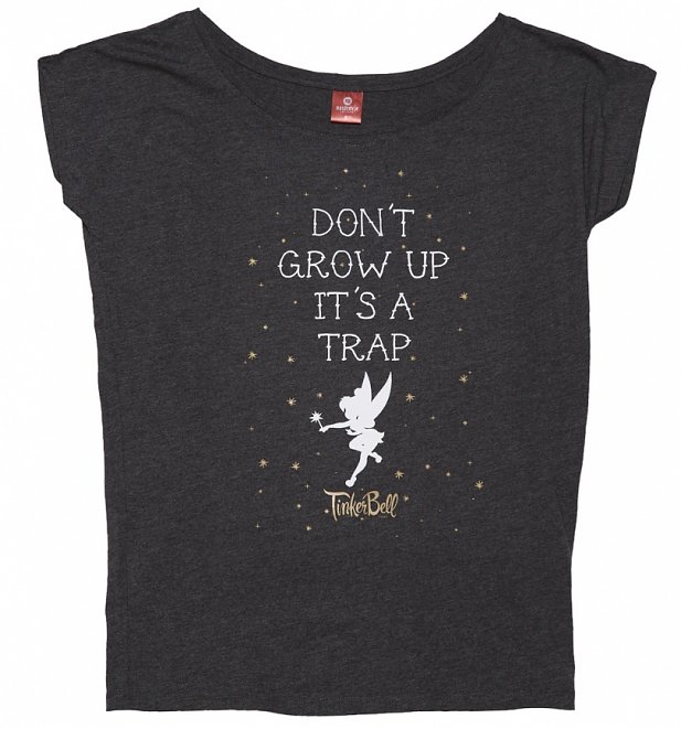 Women's Charcoal Marl Disney Tinker Bell Don't Grow Up Slouch T-Shirt Women's Charcoal Marl Disney Tinker Bell Don't Grow Up Slouch T-Shirt