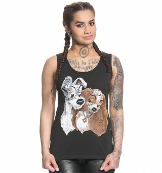 Women's Black Disney Vintage Distressed Lady And The Tramp Vest Women's Black Disney Vintage Distressed Lady And The Tramp Vest