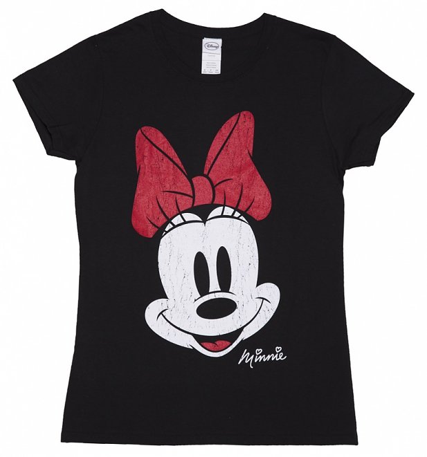 Women's Black Disney Vintage Distressed Minnie Mouse T-Shirt Women's Black Disney Vintage Distressed Minnie Mouse T-Shirt