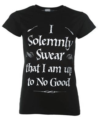 Women's Black Harry Potter I Solemnly Swear Mischief Managed T-Shirt With Back Print Women's Black Harry Potter I Solemnly Swear Mischief Managed T-Shirt With Back Print