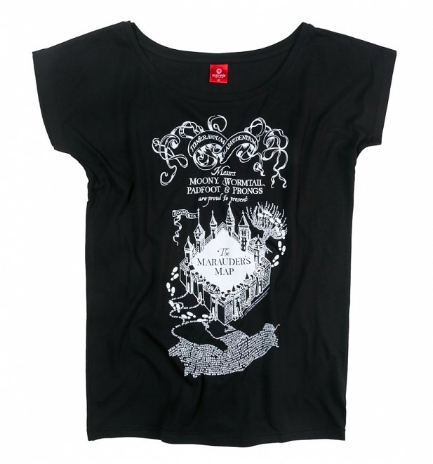 Women's Black Harry Potter Marauders Map Oversized T-Shirt Women's Black Harry Potter Marauders Map Oversized T-Shirt