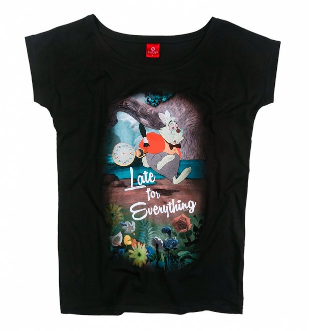 Women's Black Late For Everything Alice In Wonderland Slouch T-Shirt Women's Black Late For Everything Alice In Wonderland Slouch T-Shirt