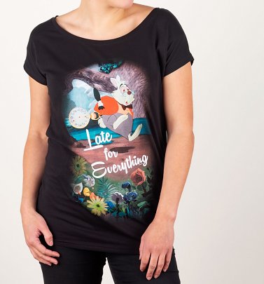Women's Black Late For Everything Alice In Wonderland Slouch T-Shirt Women's Black Late For Everything Alice In Wonderland Slouch T-Shirt